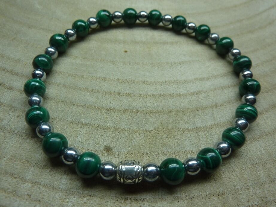 Bracelet malachite : perles rondes 6 mm
