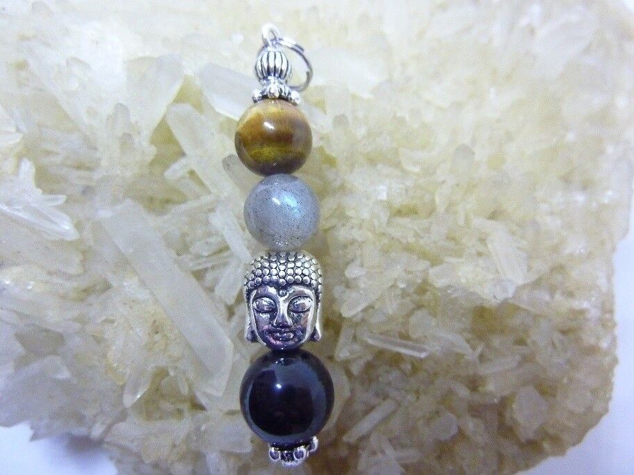 PENDENTIF OEIL DE TIGRE-LABRADORITE-OBSIDIENNE OEIL CELESTE-PROTECTION BOUDDHA – Image 5