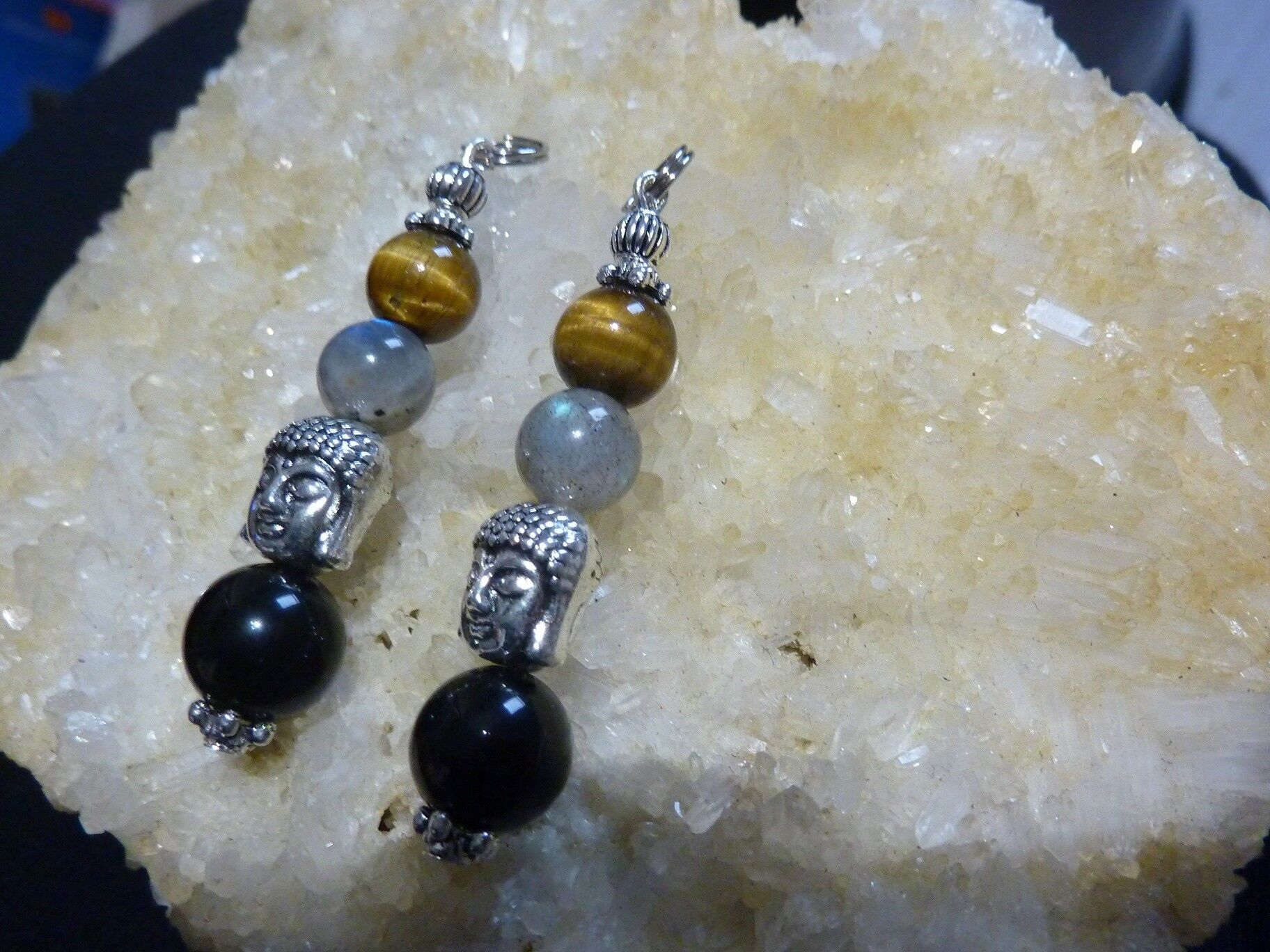 PENDENTIF OEIL DE TIGRE-LABRADORITE-OBSIDIENNE OEIL CELESTE-PROTECTION BOUDDHA – Image 7