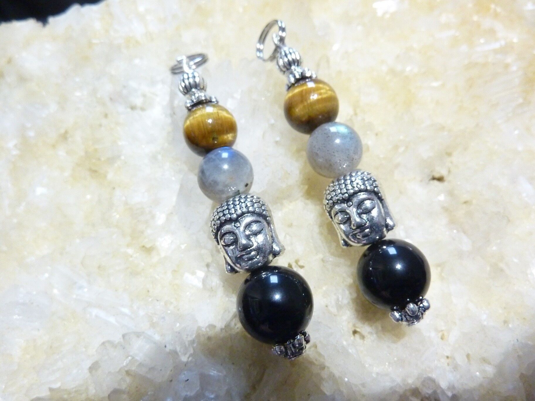 PENDENTIF OEIL DE TIGRE-LABRADORITE-OBSIDIENNE OEIL CELESTE-PROTECTION BOUDDHA – Image 6