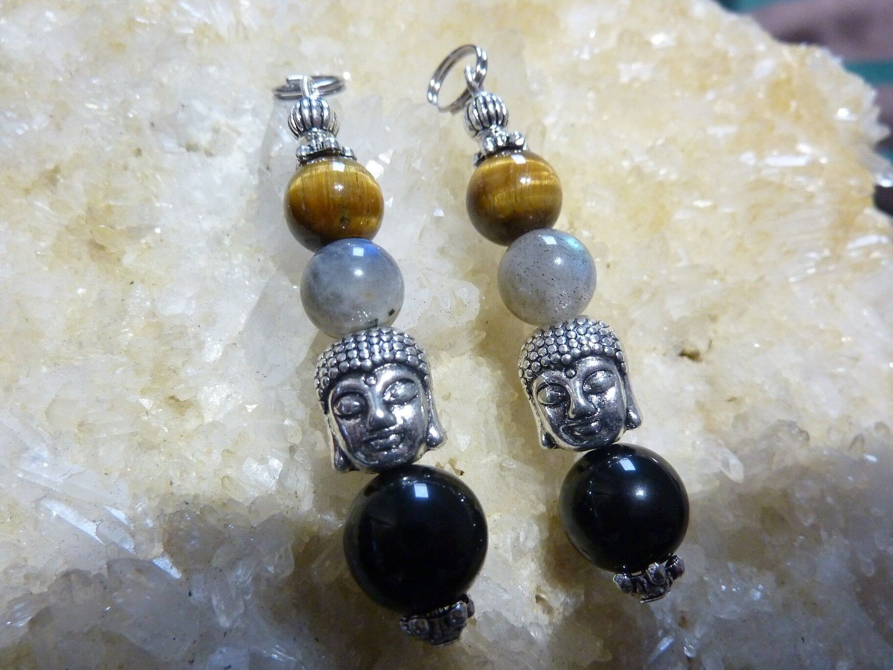 PENDENTIF OEIL DE TIGRE-LABRADORITE-OBSIDIENNE OEIL CELESTE-PROTECTION BOUDDHA – Image 8