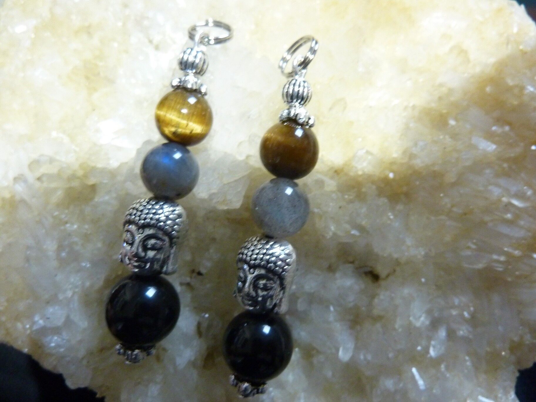 PENDENTIF OEIL DE TIGRE-LABRADORITE-OBSIDIENNE OEIL CELESTE-PROTECTION BOUDDHA – Image 9