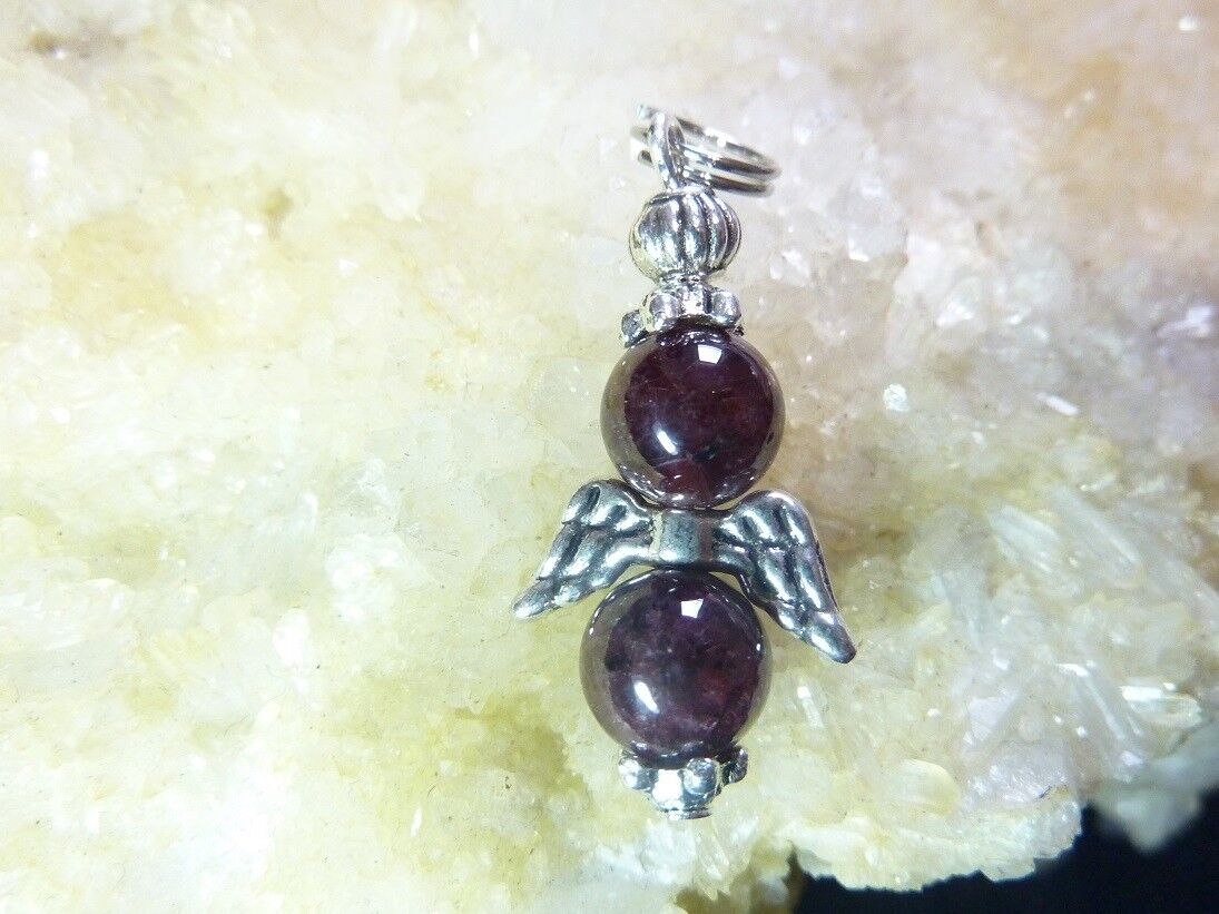 PENDENTIF ANGE GRENAT ALMANDIN PERLES RONDES 8 MM