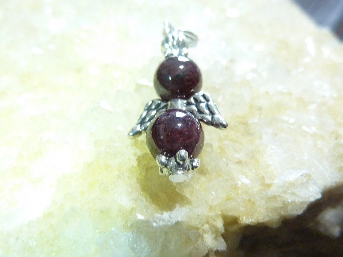 PENDENTIF ANGE GRENAT ALMANDIN PERLES RONDES 8 MM – Image 3