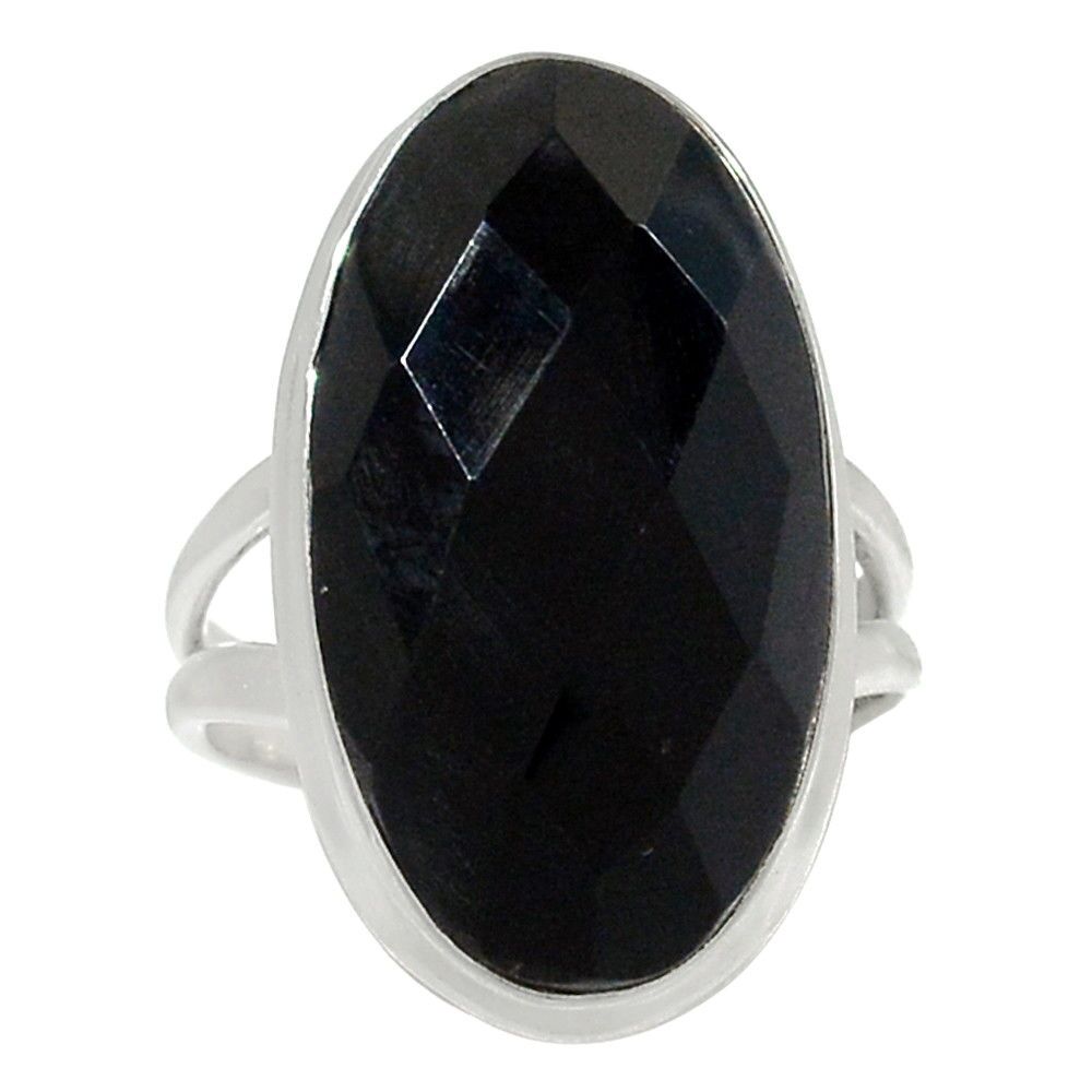 BAGUE PROTECTION SPINELLE NOIR & ARGENT 925 TAILLE 55 1/4 ref 0805