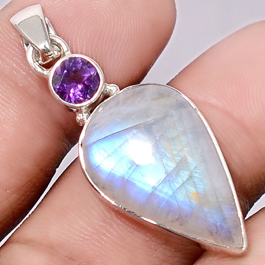Pendentif amèthyste pierre de lune monture argent 5155