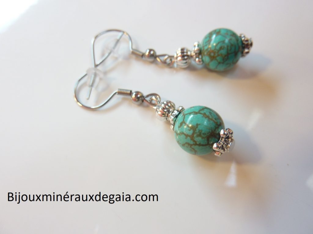 Boucles d'oreilles turquoise - Perles rondes 9 mm