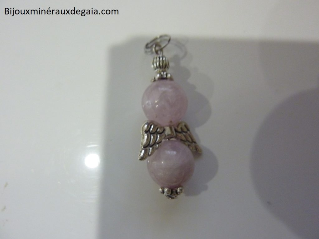 Pendentif Kunzite Ange-Perles rondes 10 mm