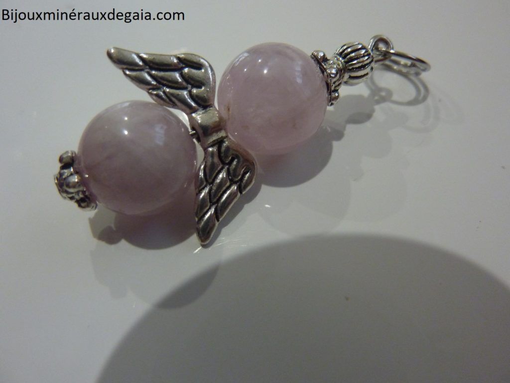 Pendentif Kunzite Ange-Perles rondes 10 mm