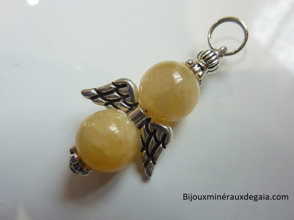 Pendentif Calcite orange Ange - Perles 10 mm