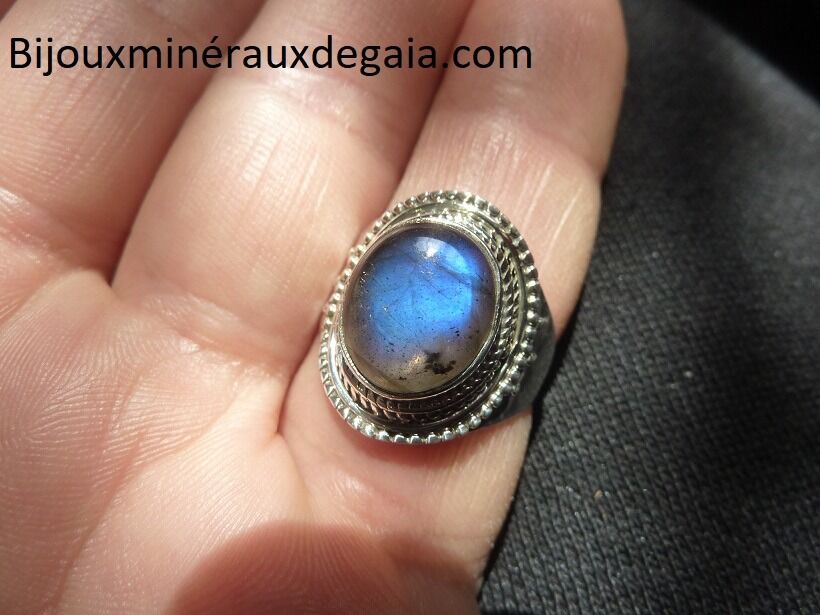 Bague Labradorite monture argent 925 taille 58 3/4 ref 5311