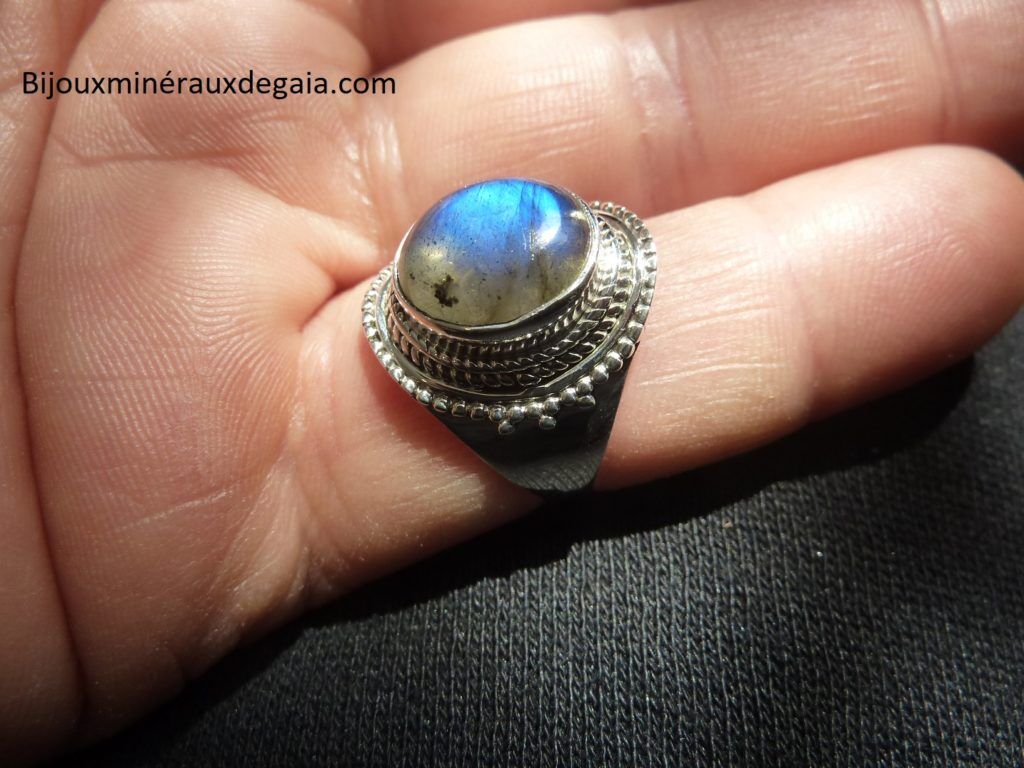 Bague Labradorite monture argent 925 taille 58 3/4 ref 5311