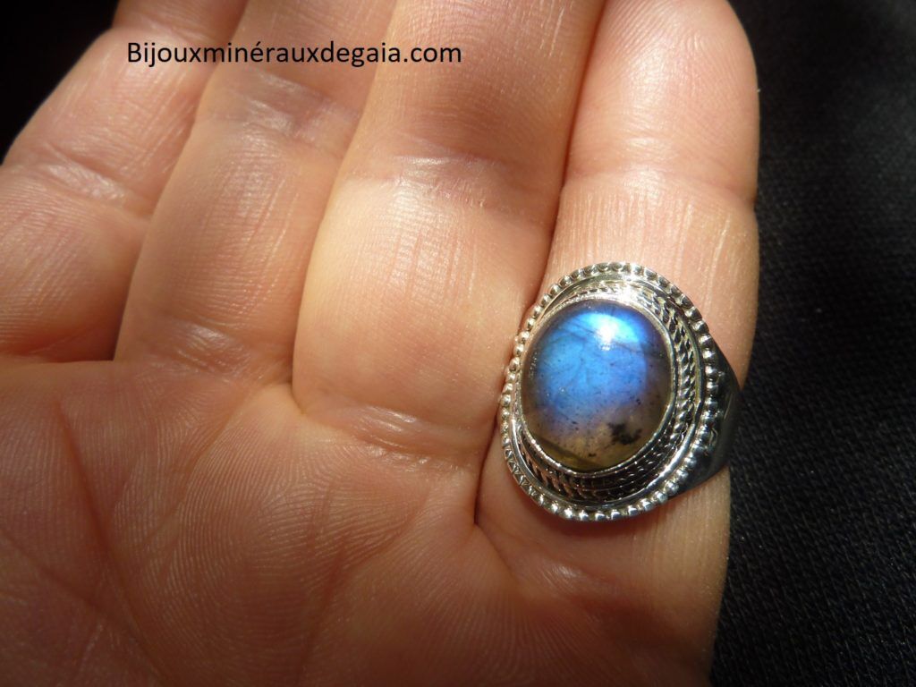 Bague Labradorite monture argent 925 taille 58 3/4 ref 5311