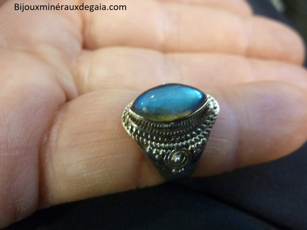 Bague Labradorite monture argent 925 taille 54 ref 1313