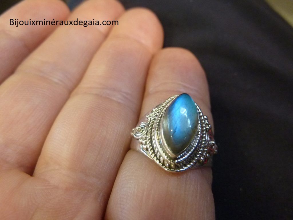 Bague Labradorite monture argent 925 taille 54 ref 1313