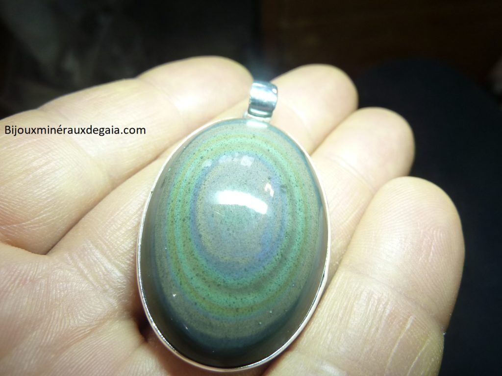 Pendentif obsidienne oeil celeste monture argent 925 r 1916
