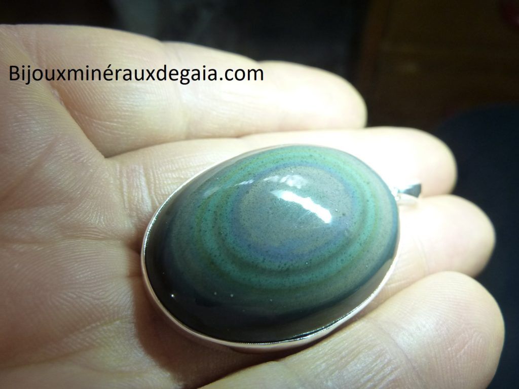 Pendentif obsidienne oeil celeste monture argent 925 r 1916