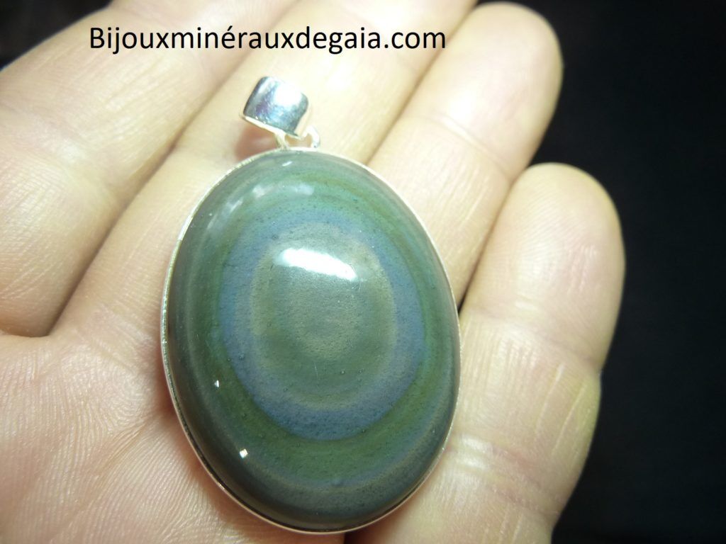 Pendentif obsidienne oeil celeste monture argent 925 r 2292