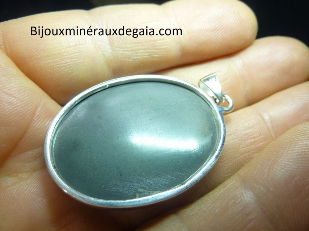 Pendentif obsidienne oeil celeste monture argent 925 r 2292