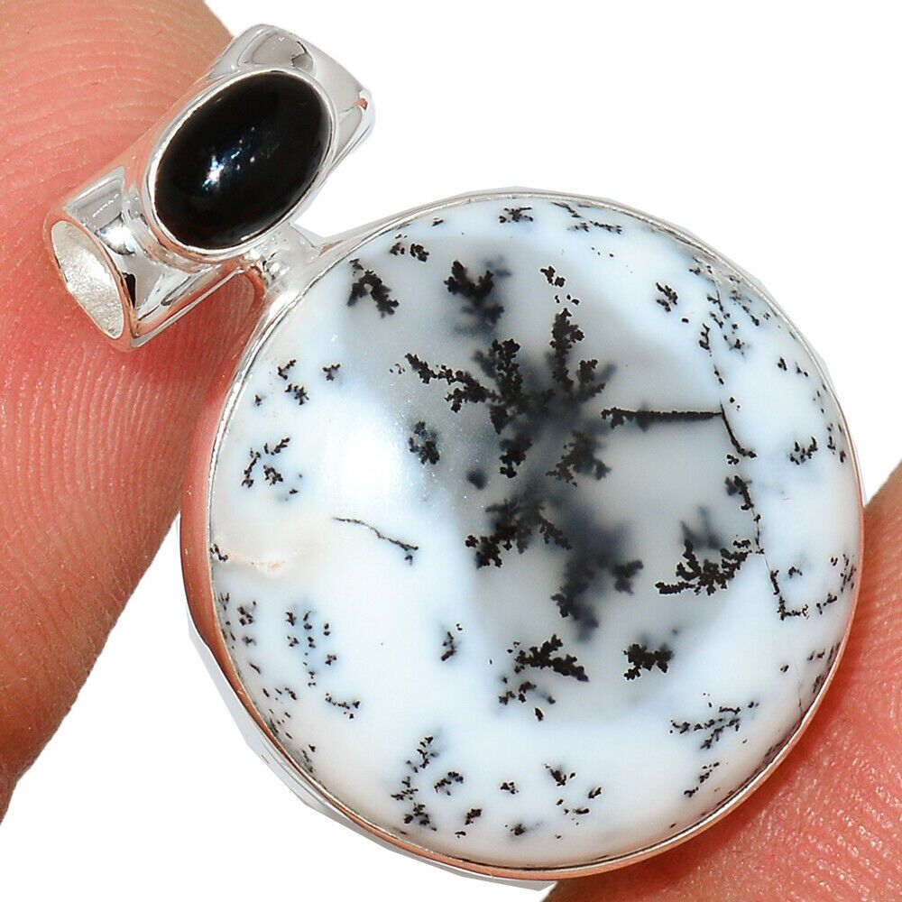 Pendentif Merlinite opale dentritique-Tourmaline noire argent 925 REF 5677