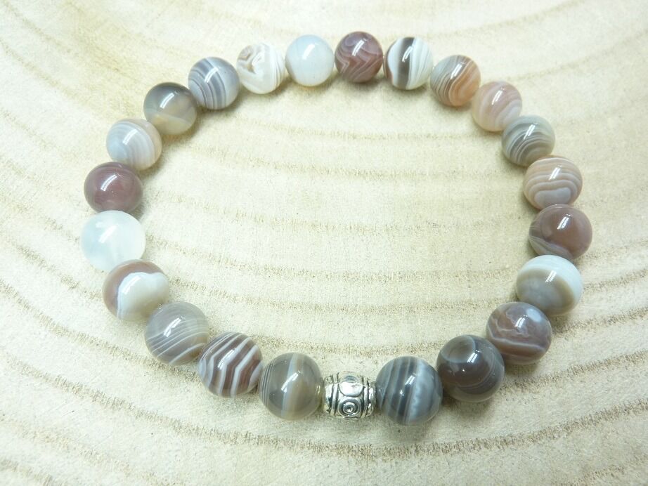 Bracelet agate botswana – Perles rondes 8 mm