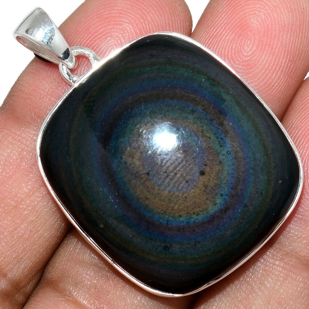 Pendentif Obsidienne oeil céleste monture argent 925 ref 8147