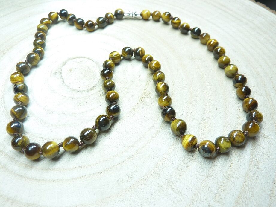 Collier Oeil de tigre - perles rondes 6 mm