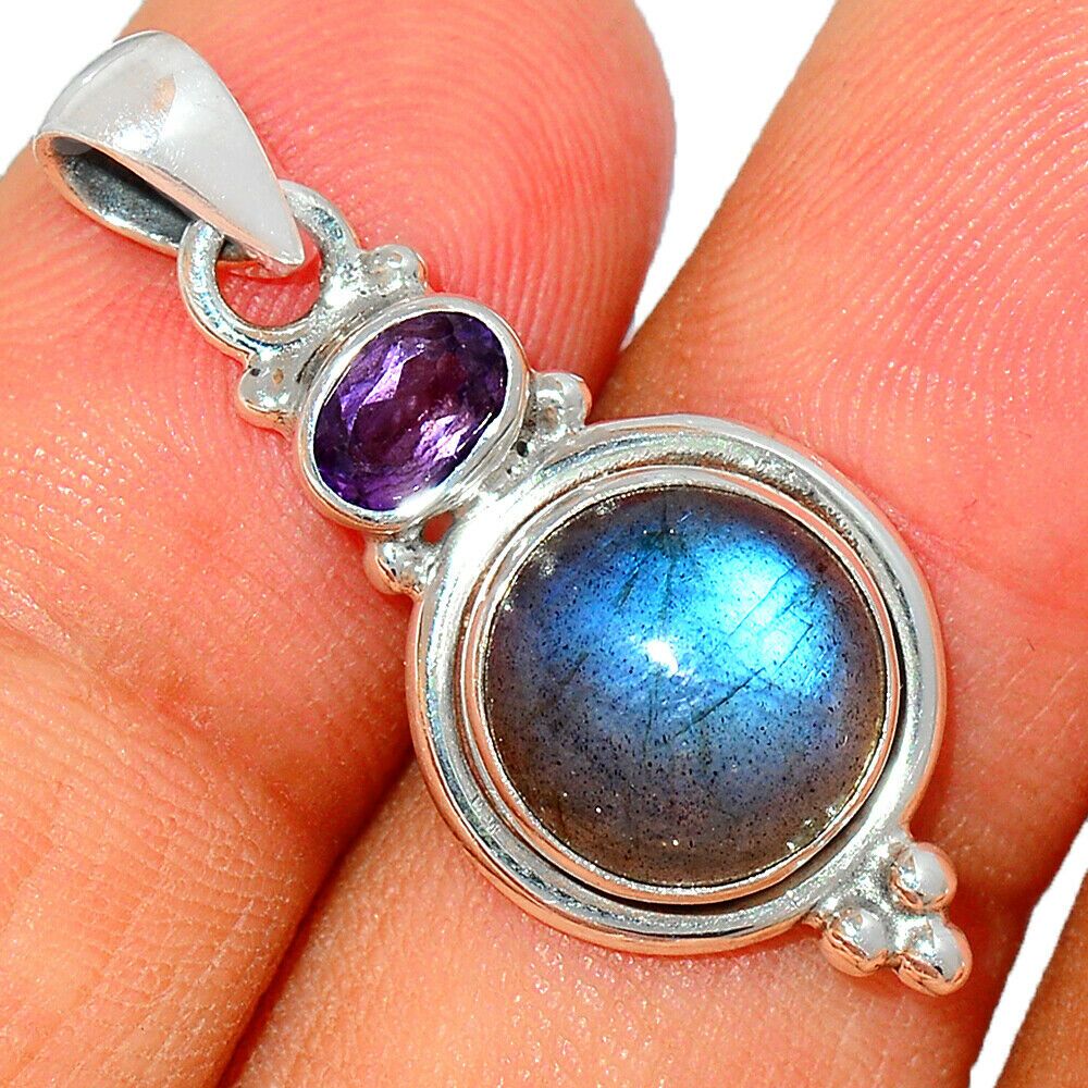 Pendentif Labradorite-Améthyste monture argent 925 ref 7149