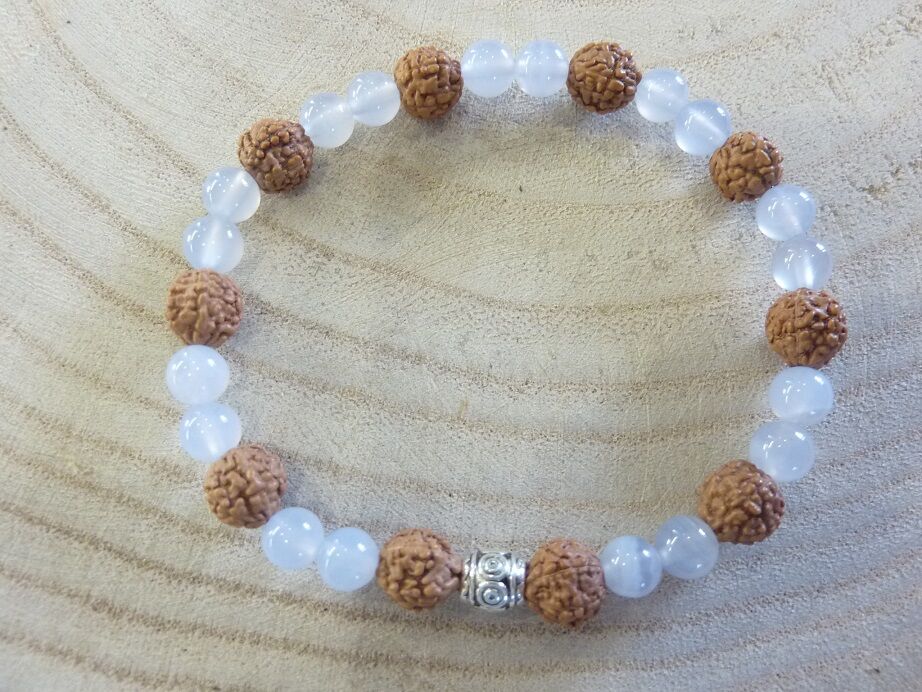 Bracelet Rudraksha-Calcédoine bleue - Perles 8-6 mm