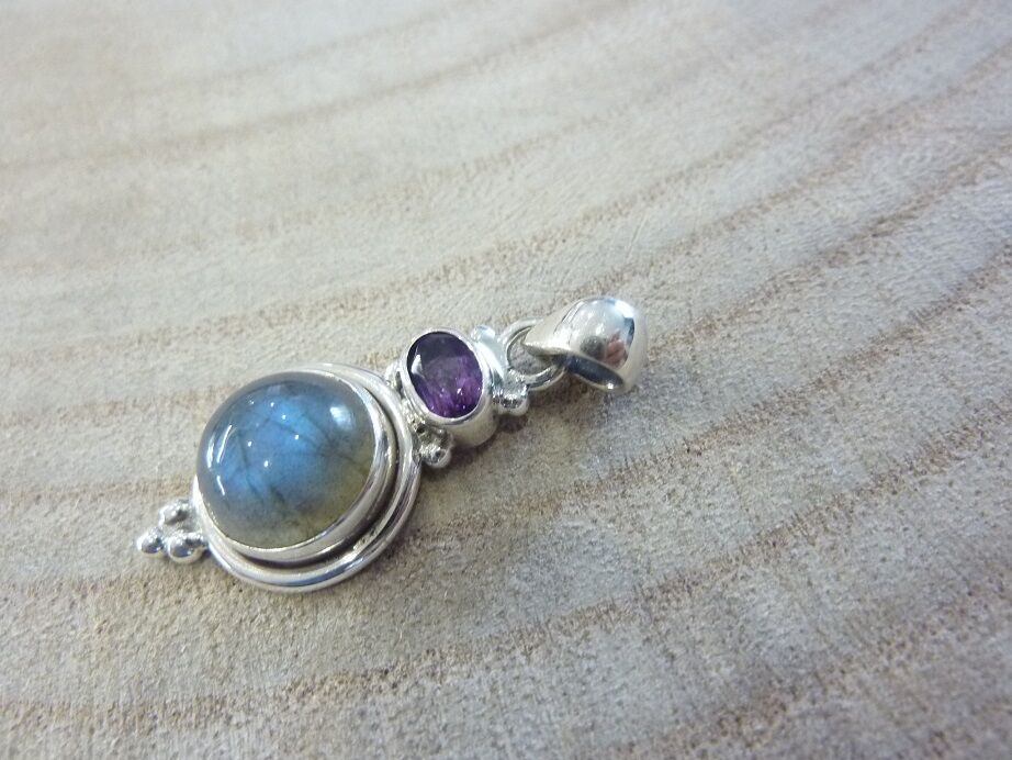 Pendentif Labradorite-Améthyste monture argent 925 ref 7149
