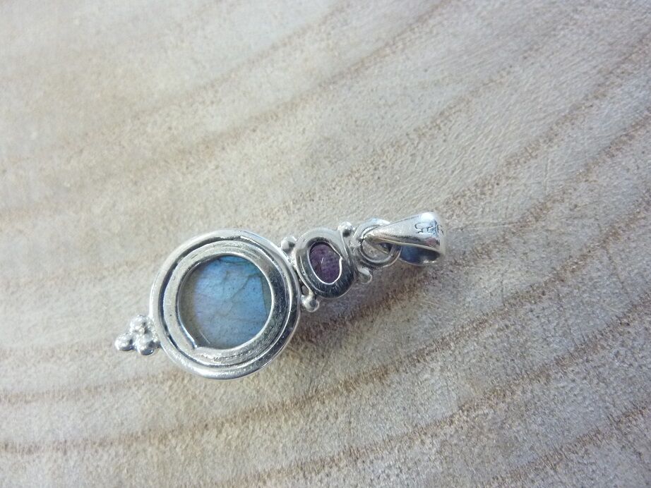 Pendentif Labradorite-Améthyste monture argent 925 ref 7149