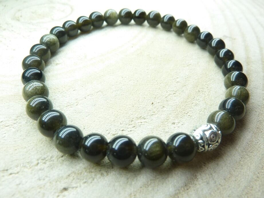 Bracelet Obsidienne dorée Perles 6 mm