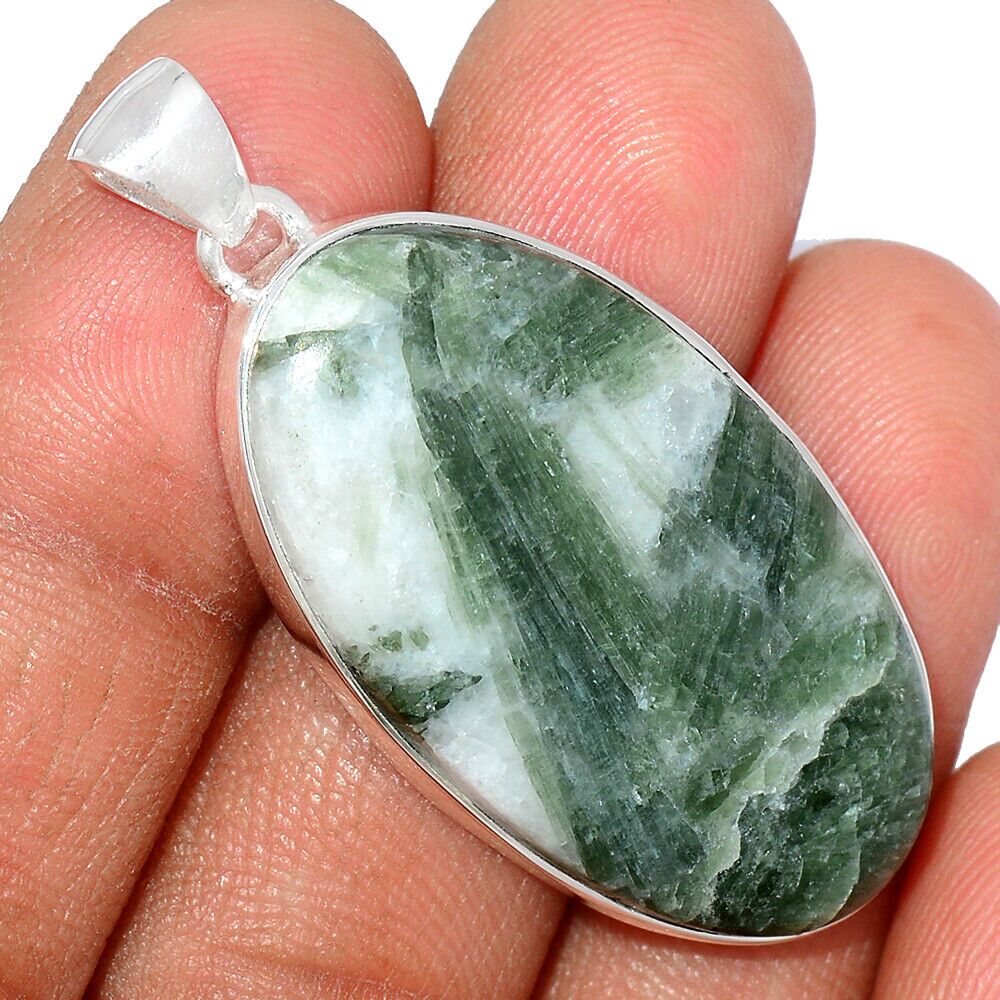 Pendentif tourmaline verte-quartz monture argent 925 ref 9904