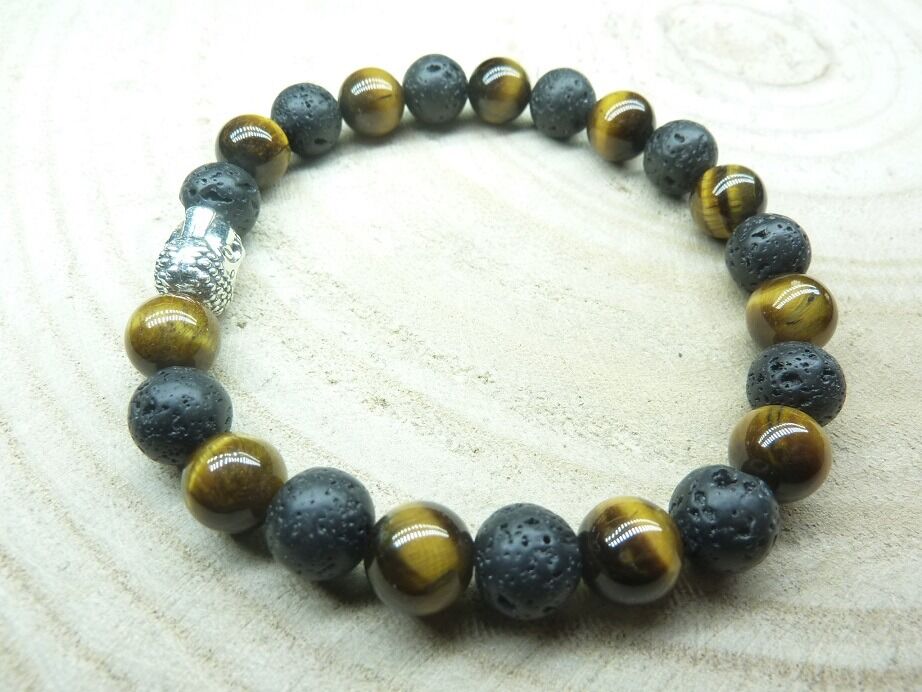 Bracelet Oeil de tigre-Pierre de lave-Bouddha
