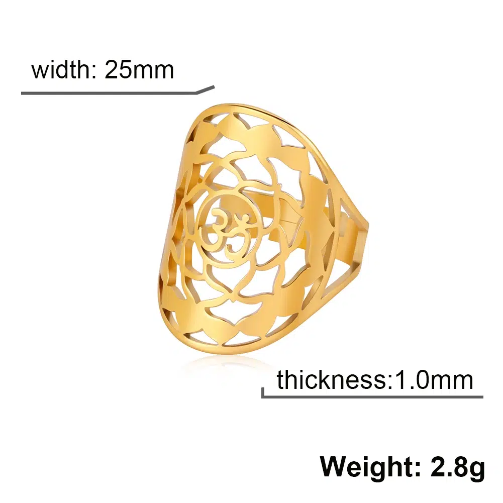 Bague lotus Om réglable ref or