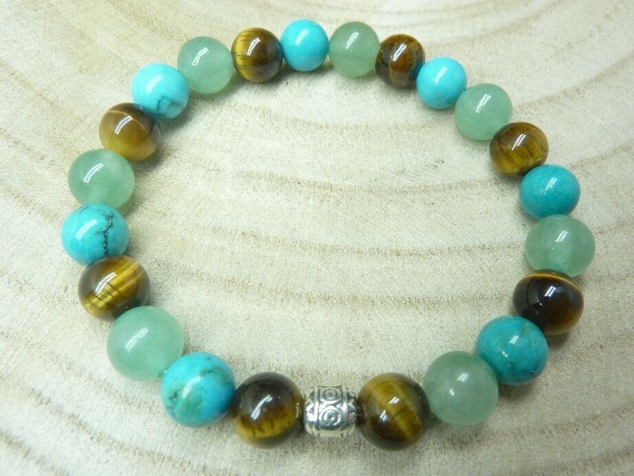 Bracelet oeil de tigre-Turquoise-Aventurine verte