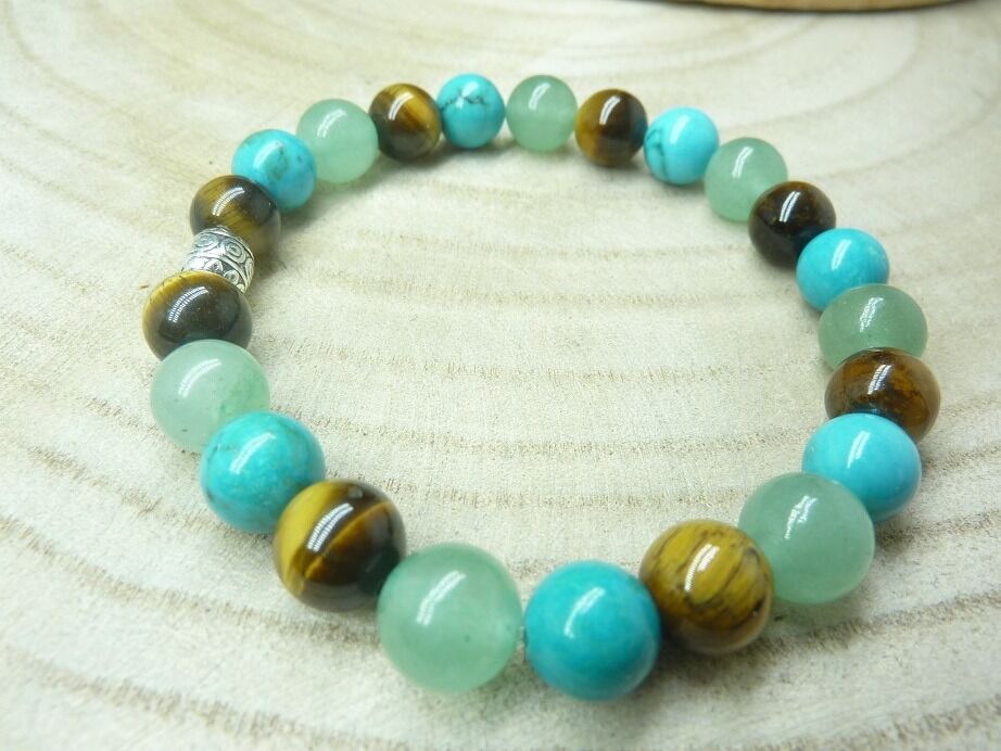 Bracelet oeil de tigre-Turquoise-Aventurine verte
