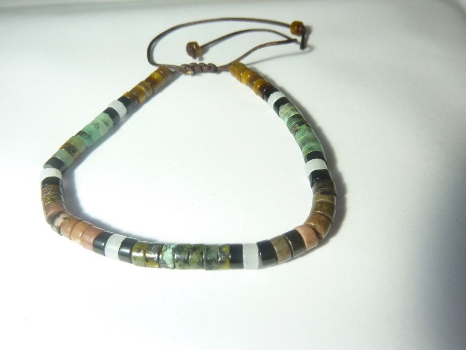 Bracelet Oeil de tigre-Tourmaline noire-Turquoise ajustable