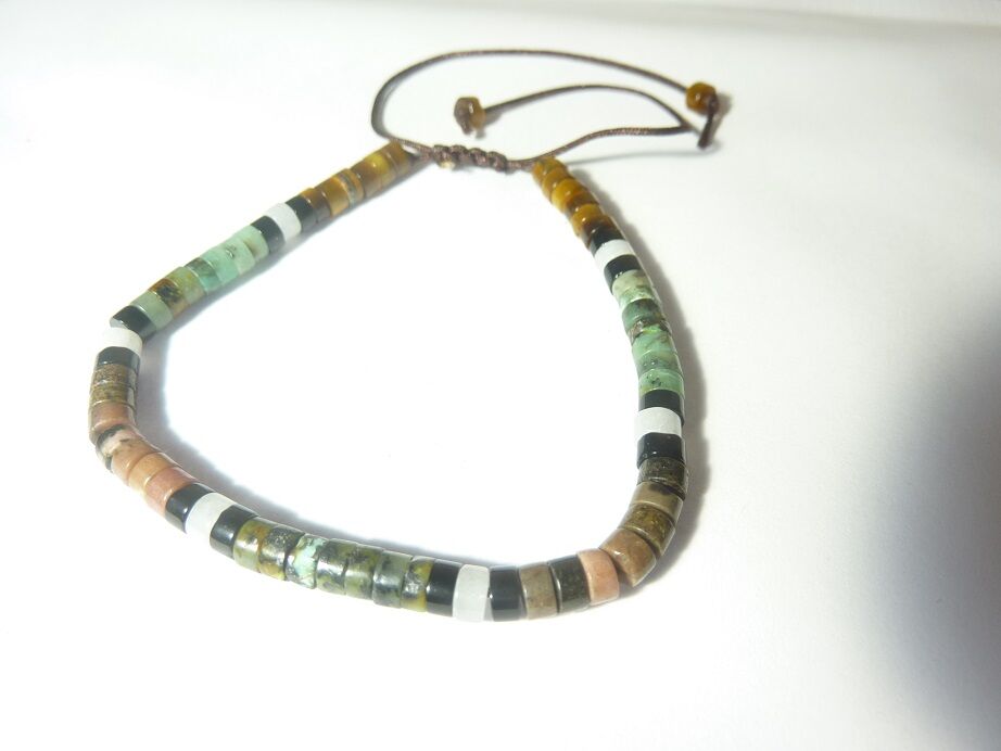 Bracelet Oeil de tigre-Tourmaline noire-Turquoise ajustable