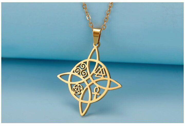 Collier pendentif Noeud de sorcière multi symboles ref Or