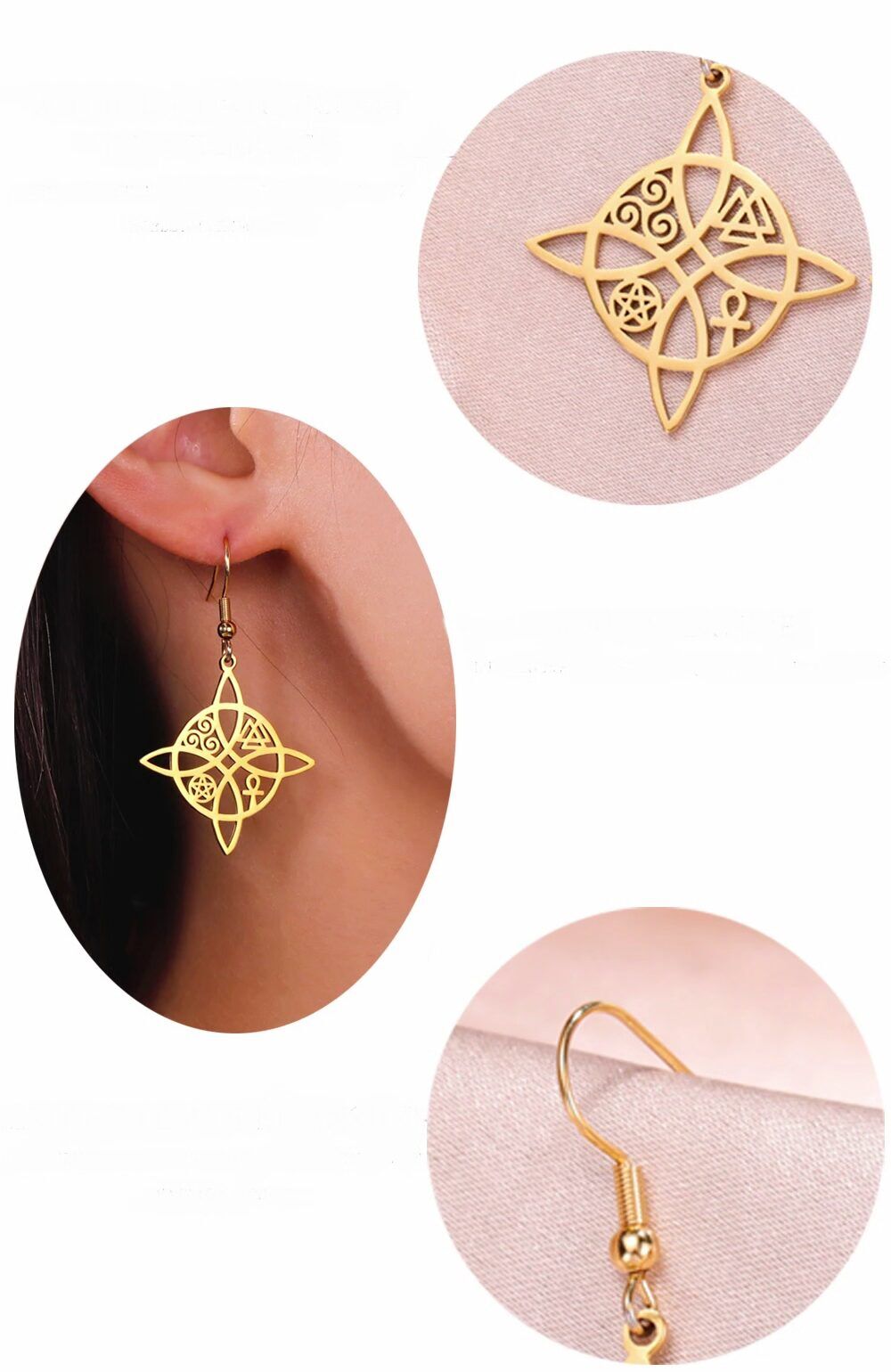 Boucles d'oreilles Noeud de sorcière multi symboles ref Or