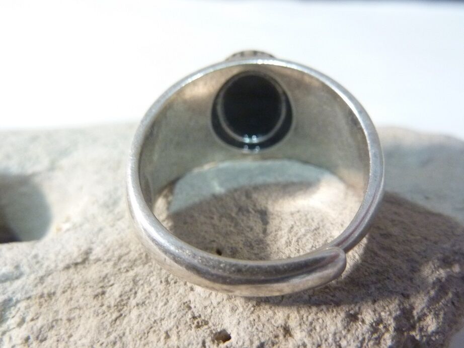 Bague réglable Spinelle noir monture argent 925