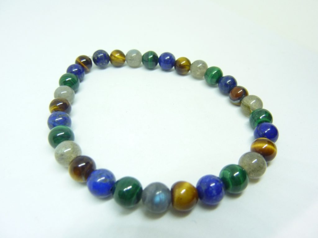 BRACELET MALACHITE LAPIS LAZULI OEIL DE TIGRE LABRADORITE