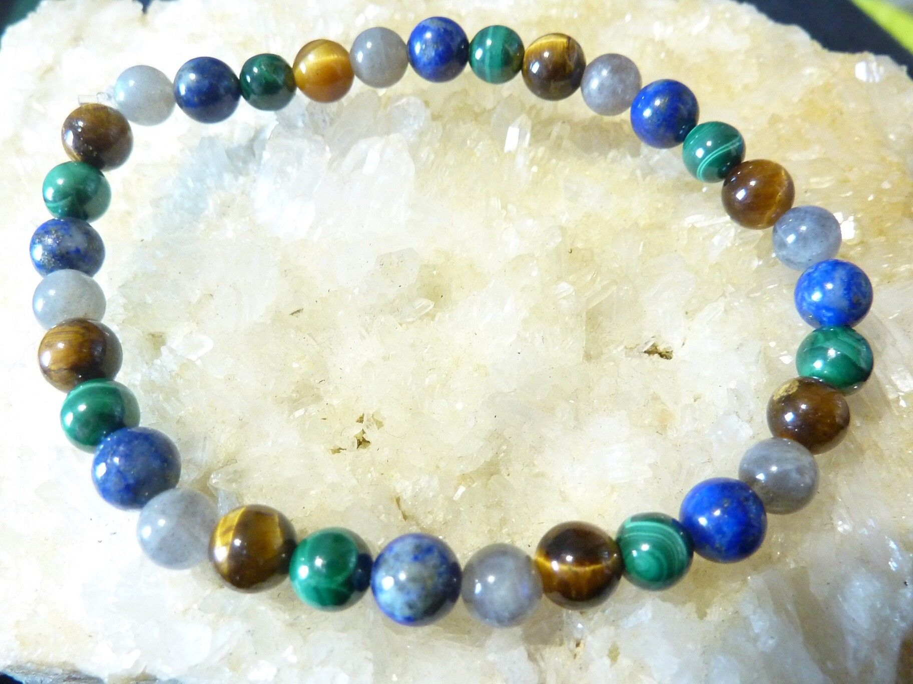 BRACELET MALACHITE LAPIS LAZULI OEIL DE TIGRE LABRADORITE – Image 7