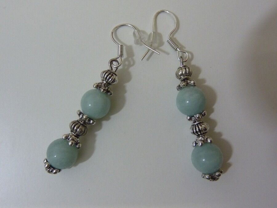 BOUCLES D'OREILLES EN AMAZONITE PERLES 2 X 8 MM
