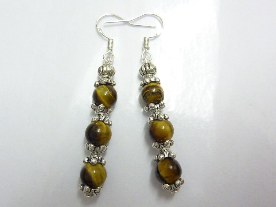 BOUCLES D'OREILLES OEIL DE TIGRE 6 MM