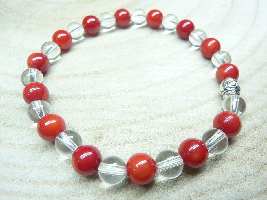 BRACELET CORAIL ROUGE-QUARTZ CRISTAL DE ROCHE