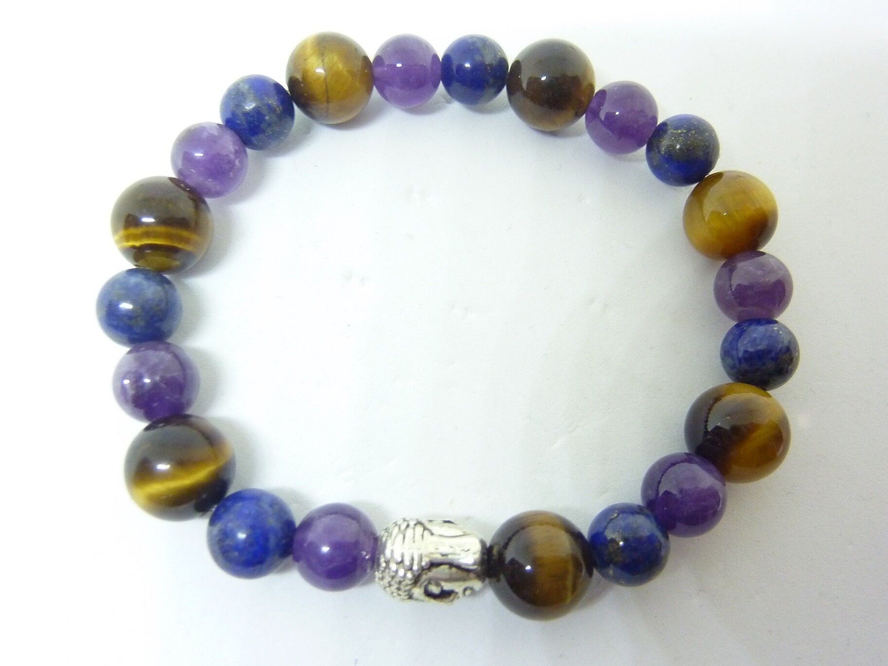BRACELET OEIL DE TIGRE-LAPIS-LAZULI-AMETHYSTE PROTECTION ET PAIX – Image 2