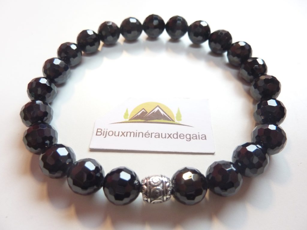 Bracelet spinelle noir perles à facettes 8 mm