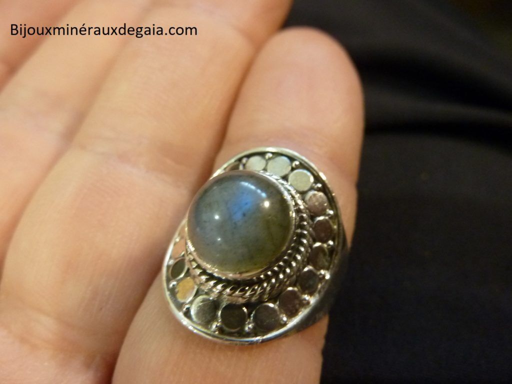 Bague Labradorite monture argent 925 taille 54 ref 4537